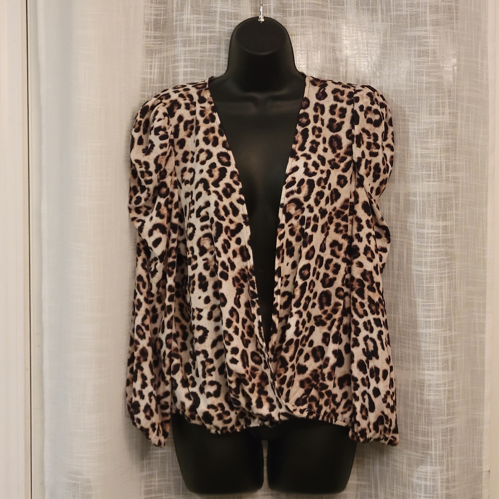 1. State Puff Sleeve Leopard Blouse